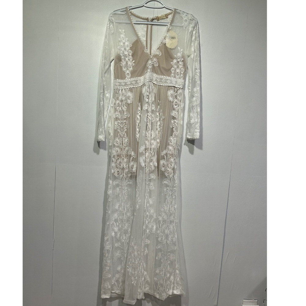 Altar'd State Norrie Maxi Dress Medium Ivory Lace Crohet Boho Bridal Engagement